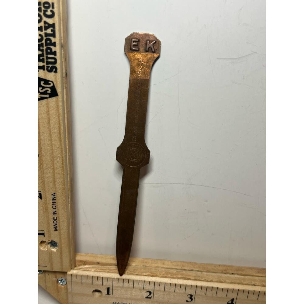 Vintage Brass Letter Opener with EK Initials Small Collectible Desk Tool Gift